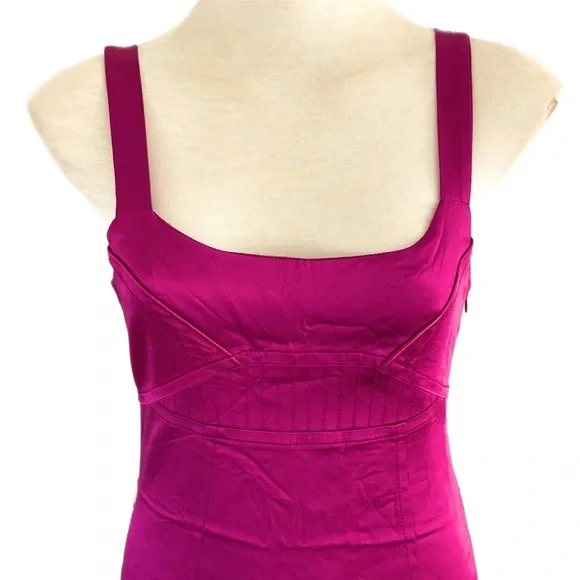 Vintage CUE hot pink stretch satin pencil Dress body-con - Picture 2 of 8